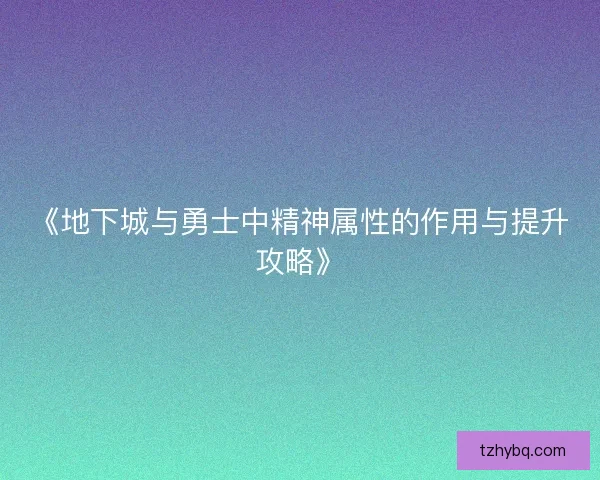 《地下城与勇士中精神属性的作用与提升攻略》